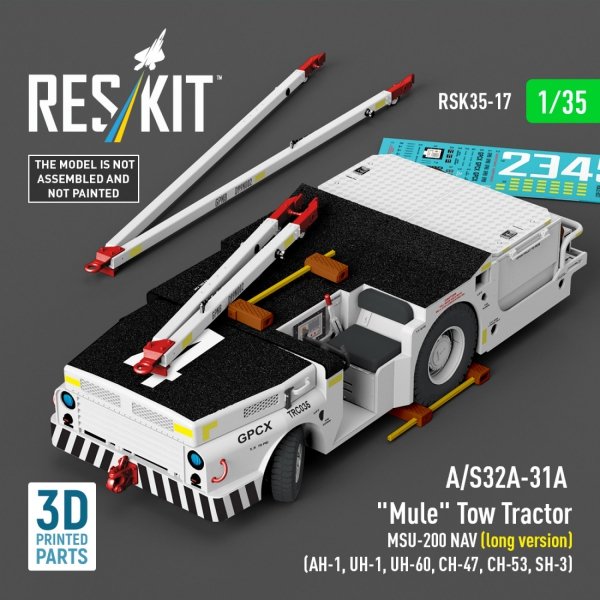 RESKIT RSK35-0017 A/S32A-31A  "Mule" Tow Tractor MSU-200 NAV (long version) (AH-1, UH-1, UH-60, CH-47, CH-53, SH-3) (3D Printed model kit) (1/35)