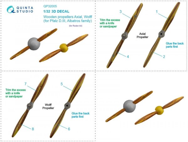 Quinta Studio QP32005 Wooden propellers Axial Wolff (Roden) 1/32