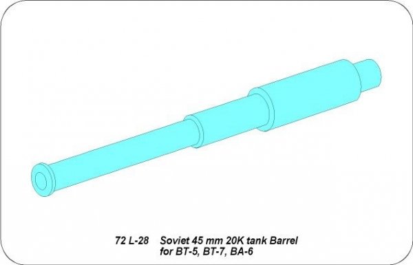 Aber 72L-28 Lufa 45 mm 20K do BT-5, BT-7, BA-6 / Soviet 45mm 20K tank barrel for BT-5, BT-7, BA-5 1/72