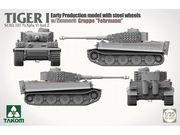 Takom 2202 Tiger I Sd.Kfz.181 Pz.Kpfw.VI Ausf.E - Early-Production Model With Steel Wheels And Zimmerit, Gruppe 'Fehrmann' 1/35
