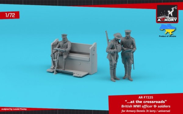 Armory Models F7225 at the crossroads 1/72 British WWI officer &amp; soldiers in a Dennis 3t lorry 1/72