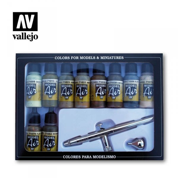 Vallejo 71168 Camouflage Colors Set &amp; Airbrush - Model AIR 10x17ml