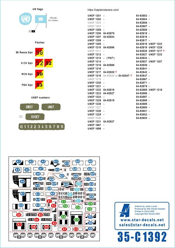 Star Decals 35-C1392 UNEF Canadian Ferrets. Middle East Peacekeepers # 3. Ferret Mk 1 Scout Cars 1/35