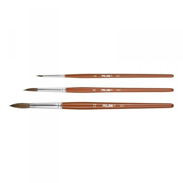 MILAN 10459 Blister pack 3 round brushes (natural + synthetic) 101 series no 2, 8, 12