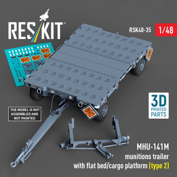 RESKIT RSK48-0035 MHU-141M munitions trailer with flat bed/cargo platform (type 2) (3D Printed model kit) (1/48)