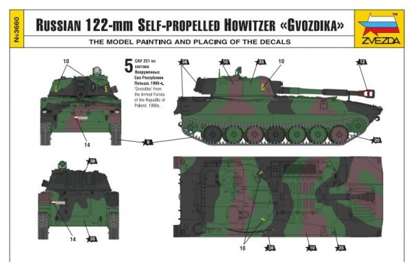 Zvezda 3660 2S1 Gvozdika Self propelled Howitzer - polskie oznaczenia 1/35