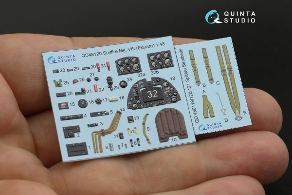 Quinta Studio QD48120 Spitfire Mk.VIII 3D-Printed &amp; coloured Interior on decal paper (Eduard) 1/48