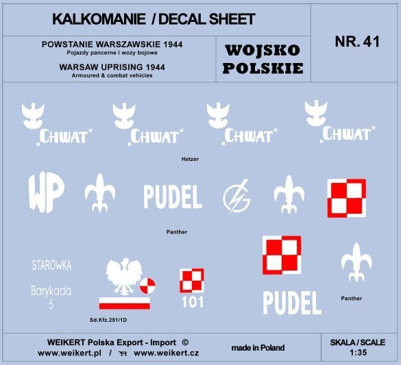 Weikert Decals DEC241 Powstanie Warszawskie 1944 - Pojazdy pancerne; wozy bojowe 1/35