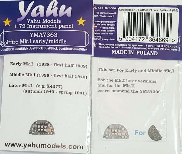 Yahu YMA7363 Supermarine Spitfire Mk.I Early/Middle - Instrumet Panel (for IBG Kits) 1/72