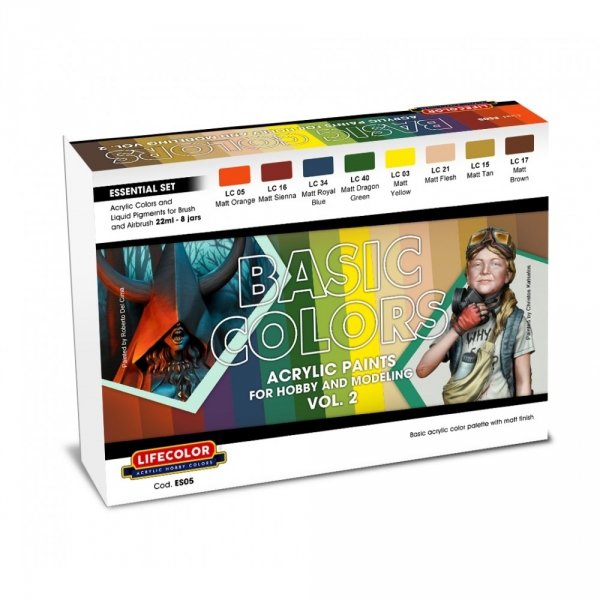 Lifecolor ES05 Acrylic paint Basic Colors Essential Set Vol 2 8x22ml