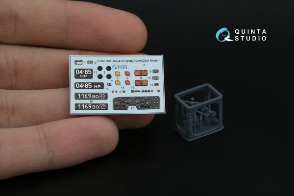 Quinta Studio QD+48568 URAL 4320 3D-Printed &amp; coloured Interior on decal paper (KittyHawk/Zimi model) (with 3D-printed resin parts) 1/48