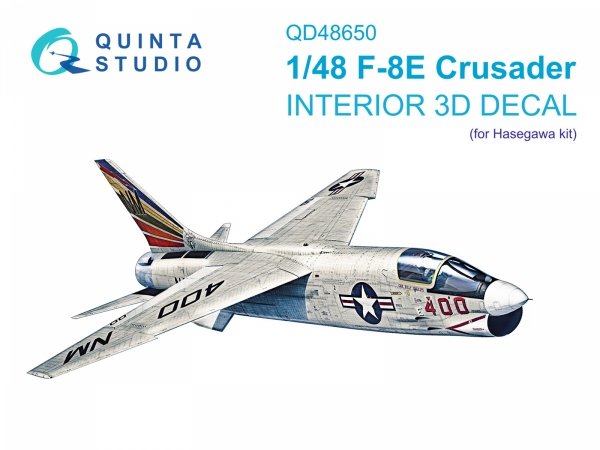 Quinta Studio QD48650 F-8E Crusader 3D-Printed &amp; coloured Interior on decal paper (Hasegawa/Hobby 2000) 1/48
