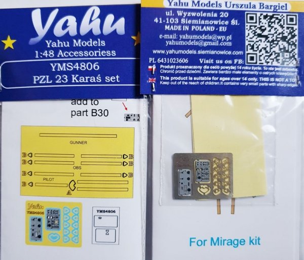 Yahu YMS4806 PZL 23 Karaś set for Mirage 1/48
