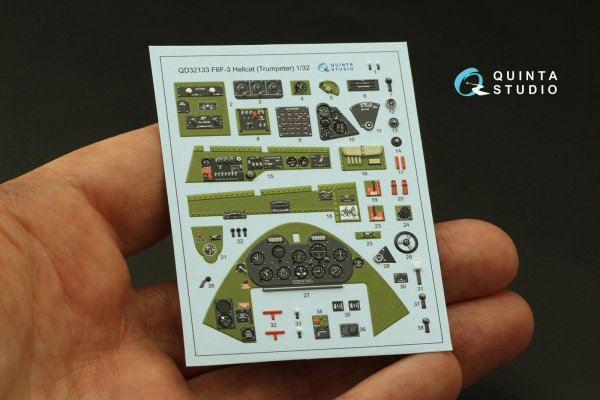 Quinta Studio QD32133 F6F-3 Hellcat 3D-Printed &amp; coloured Interior on decal paper (Trumpeter) 1/32
