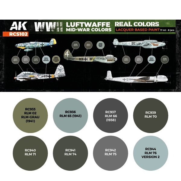 AK Interactive RCS102 WWII Luftwaffe Mid-War Colors 8x17ml