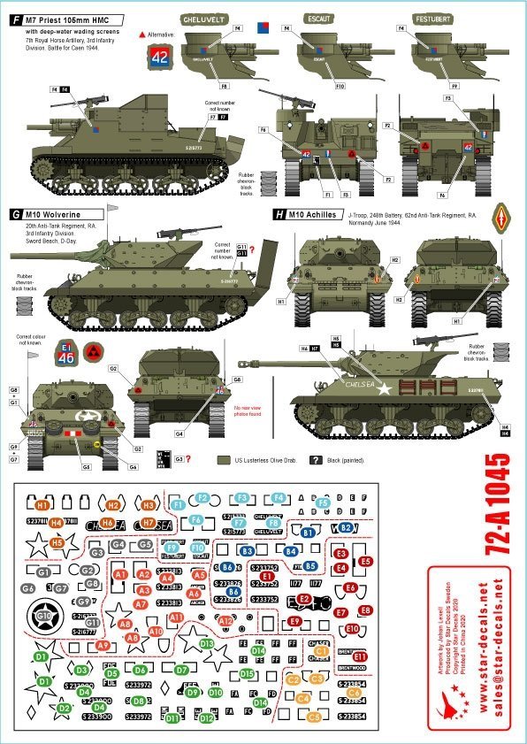 Star Decals 72-A1045 Royal Artillery # 1. 75th D-Day Special. The Big Guns - Sexton, Priest, Wolverine and Achilles 1/72