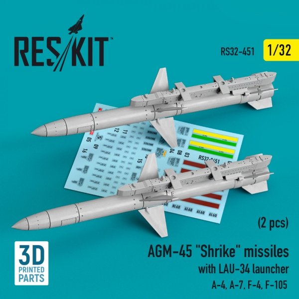 RESKIT RS32-0451 AGM-45 &quot;SHRIKE&quot; MISSILES WITH LAU-34 LAUNCHER (2 PCS) (3D PRINTED) 1/32