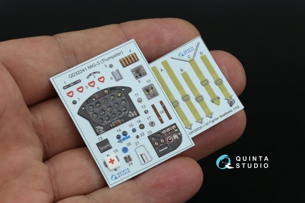 Quinta Studio QD+32241 MiG-3 3D-Printed &amp; coloured Interior on decal paper (Trumpeter) (with 3D-printed resin parts) 1/32