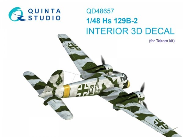 Quinta Studio QD48657 Hs 129B-2 3D-Printed &amp; coloured Interior on decal paper (Takom) 1/48