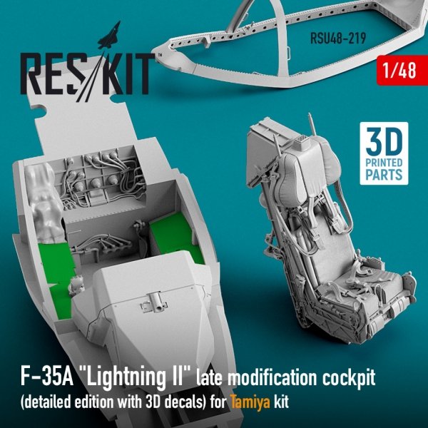 RESKIT RSU48-0219 F-35A &quot;LIGHTNING II&quot; COCKPIT (DETAILED EDITION WITH 3D DECALS) FOR TAMIYA KIT (3D PRINTED) 1/48
