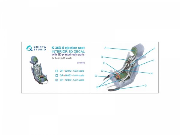 Quinta Studio QR+72032 K-36D-5 ejection seat (for Su-35, Su-57 aircraft) (All kits) 1/72