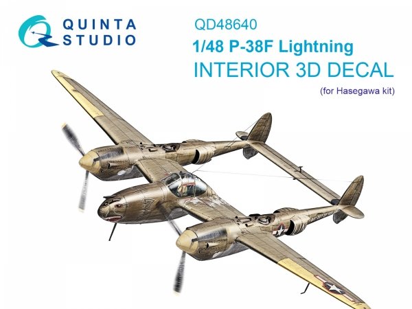 Quinta Studio QD48640 P-38F Lightning 3D-Printed &amp; coloured Interior on decal paper ( Hasegawa ) 1/48