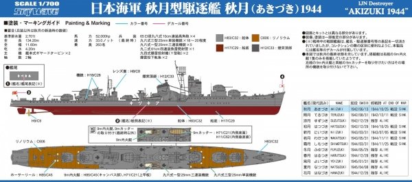 Pit-Road W241 IJN Destroyer Akizuki 1944With Hull Parts 1/700