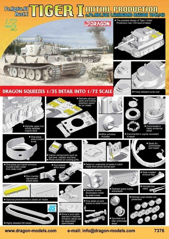 Dragon 7376 Tiger I, Initial Production s.Pz.Abt.502 Leningrad Region 1942/43 (1:72)