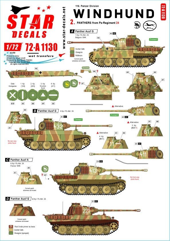 Star Decals 72-A1130 Windhund # 2. Panthers from Pz-Regiment 24 1/72