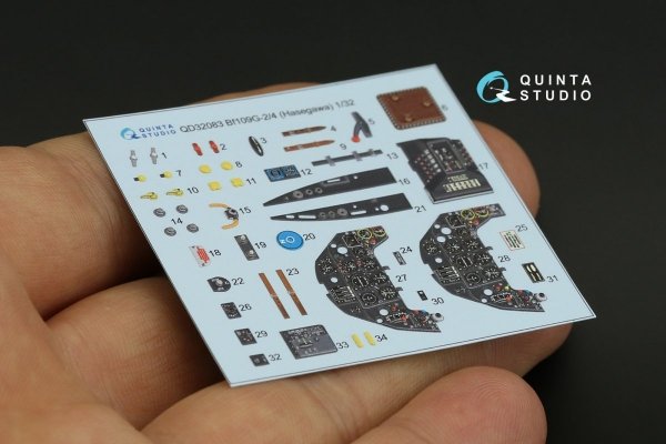 Quinta Studio QD32083 Bf 109G-2/G-4 3D-Printed &amp; coloured Interior on decal paper (Hasegawa) 1/32