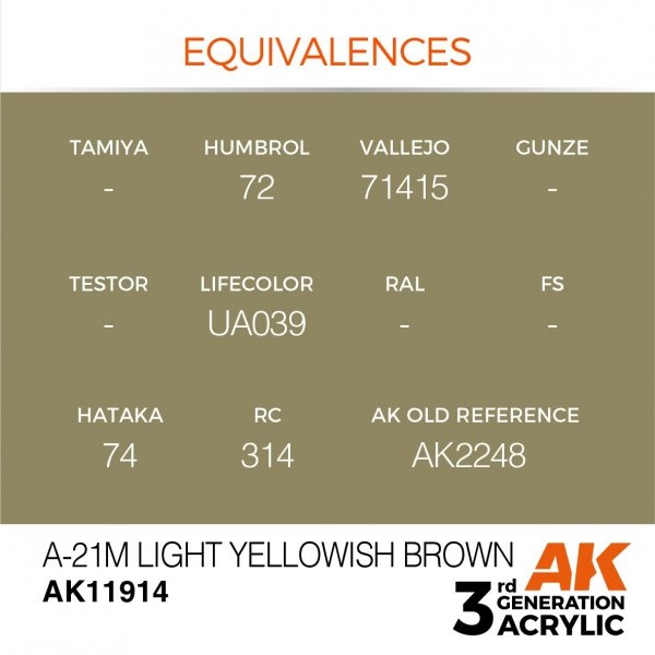 AK Interactive AK11914 A-21M LIGHT YELLOWISH BROWN – AIR 17ml