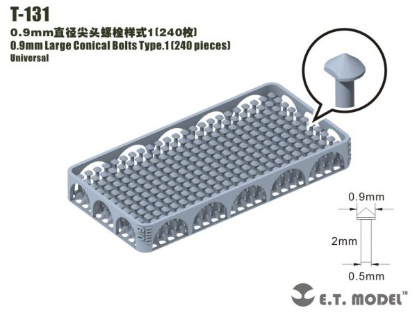 E.T. Model T-131 0.9mm Large Conical Bolts Type.1 240 pieces