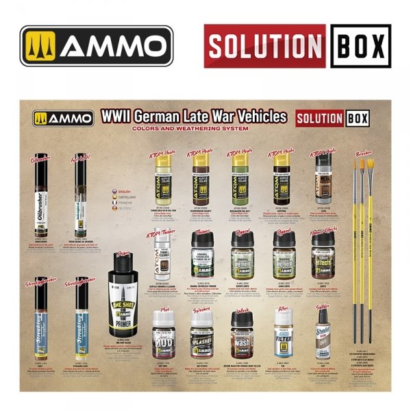 AMMO of Mig Jimenez 7729 SOLUTION BOX 23 – WWII German Late War Vehicles. Colors and Weathering System