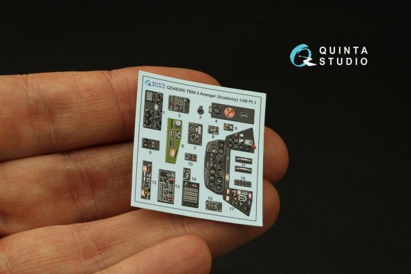Quinta Studio QD48385 TBM-3 Avenger 3D-Printed &amp; coloured Interior on decal paper (Accurate miniatures/Academy) 1/48