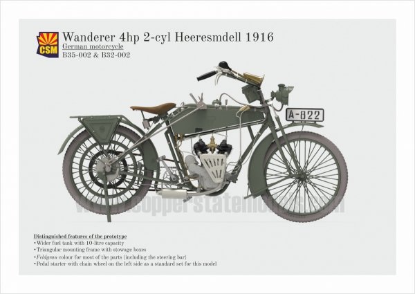 Copper State Models B32-002 Wanderer 4PS 1916 Motorcycle 1/32