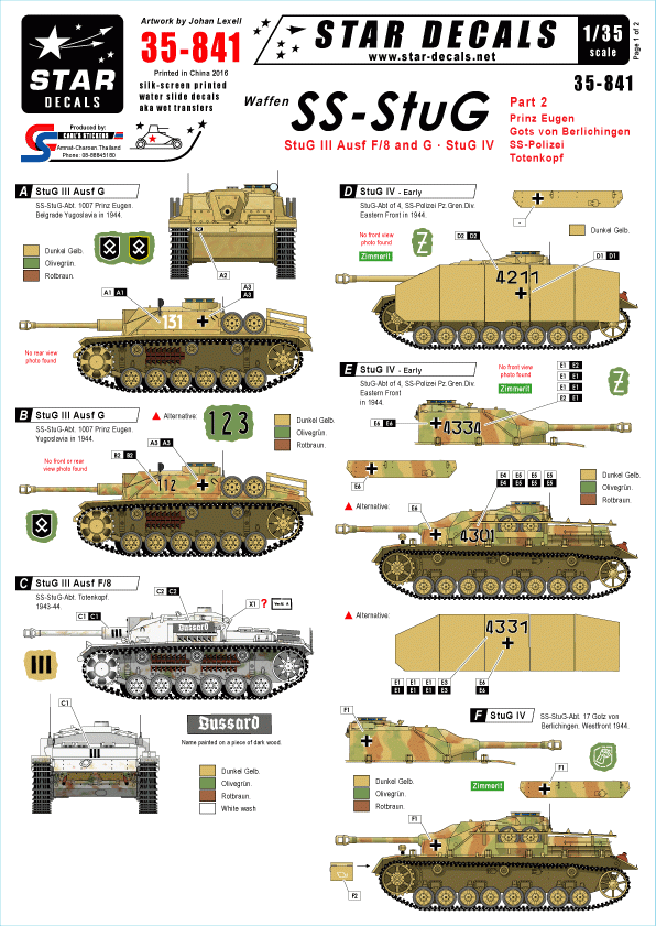 Star Decals 35-841 Waffen-SS StuG # 2 1/35