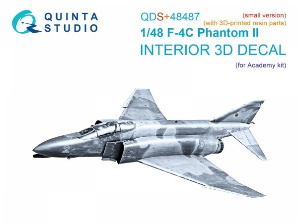 Quinta Studio QDS+48487 F-4C Phantom II 3D-Printed &amp; coloured Interior on decal paper (Academy) (Small version) (with 3D-printed resin parts) 1/48