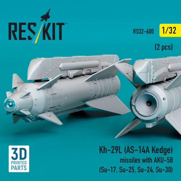 RESKIT RS32-0600 Kh-29L (AS-14A Kedge) missiles with AKU-58 (2 pcs) (Su-17, Su-25, Su-24, Su-30) (3D Printed) (1/32)