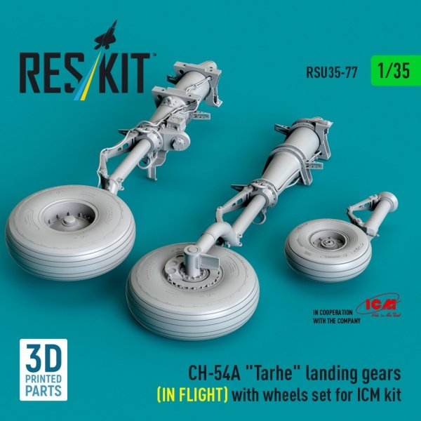 RESKIT RSU35-0077 CH-54A &quot;Tarhe&quot; landing gear (IN FLIGHT) with wheels set for ICM kit (3D Printed) (1/35)