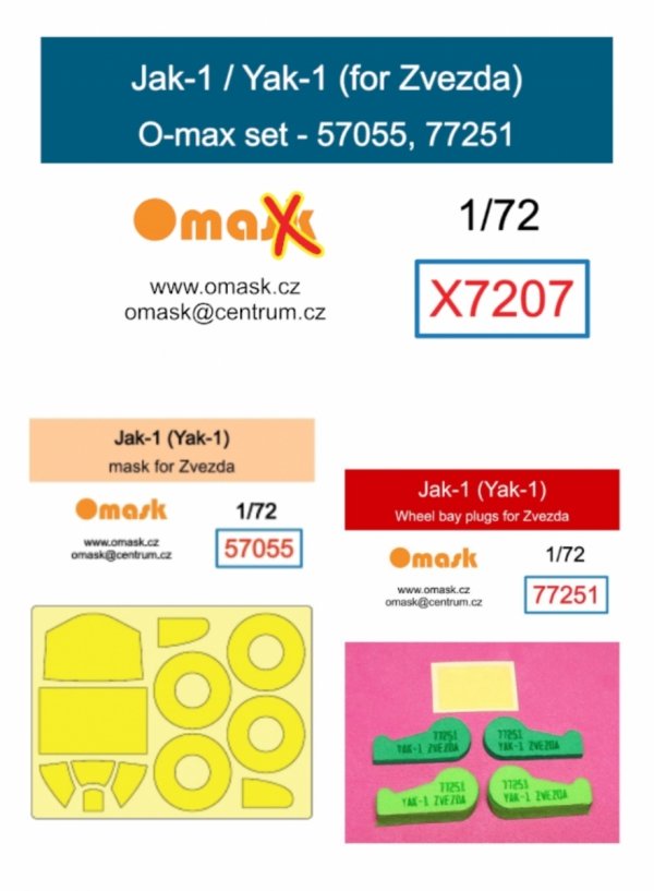 Omask X7207 Jak-1 (Yak-1) O-max set mask wheel bay plugs (for Zvezda) 1/72