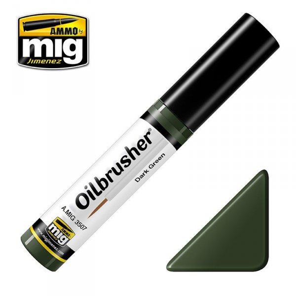 AMMO of Mig Jimenez 3507 Oilbrusher DARK GREEN - farba olejna z pędzelkiem