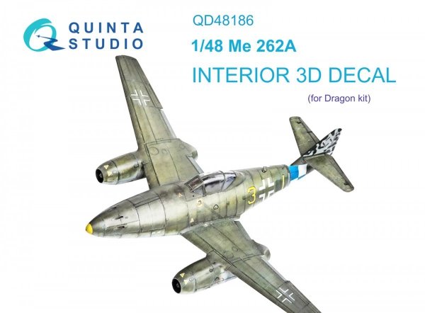 Quinta Studio QD48186 Me 262A 3D-Printed &amp; coloured Interior on decal paper (for Dragon ) 1/48
