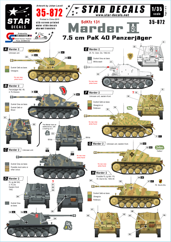 Star Decals 35-872 Panzerjager Marder II. 1/35
