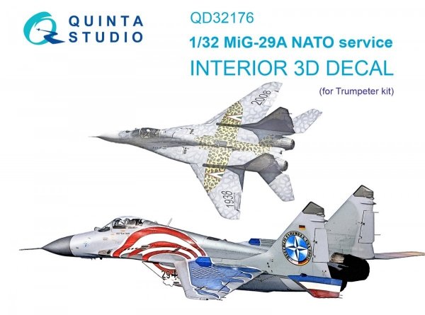 Quinta Studio QD32176 MiG-29A NATO service 3D-Printed &amp; coloured Interior on decal paper (Trumpeter) 1/32