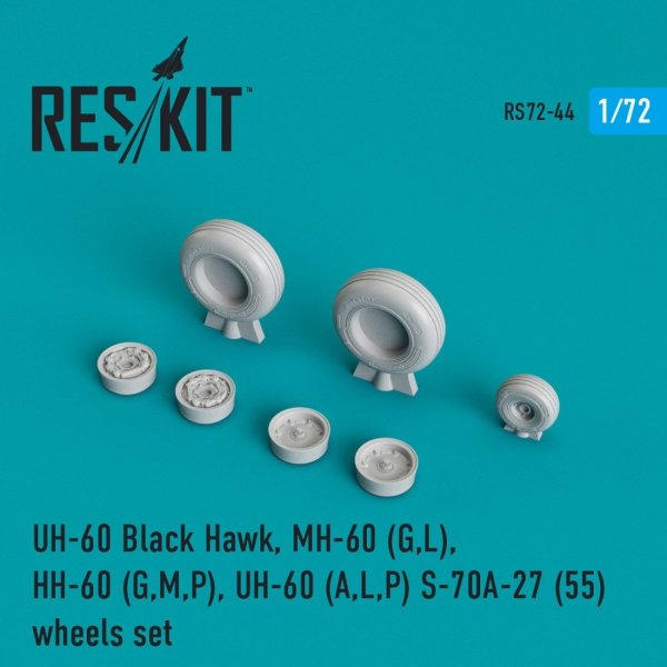 RESKIT RS72-0044 UH-60 BLACK HAWK/MH-60 (G,L)/HH-60 (G,M,P)/UH-60 (A,L,P)/S-70A-27 (55) WHEELS SET (WEIGHTED) 1/72