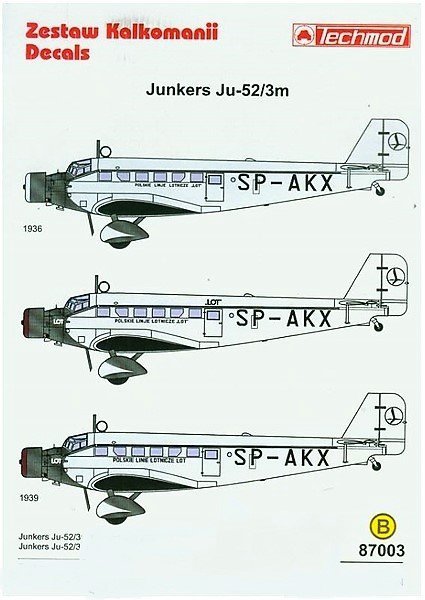 Techmod 87003 Junkers Ju-52 PLL &quot;LOT&quot; (1:87)