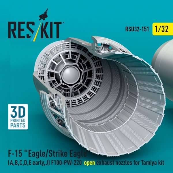 RESKIT RSU32-0151 F-15 "Eagle/Strike Eagle" (A,B,C,D,E early,J) F100-PW-220 open exhaust nozzles for Tamiya kit (3D Printed) 1/32