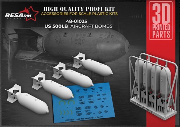 RESArm 48-01025 US2 WW 500 LB AIRCRAFT BOMB (WITH DECAL) (3D resin printing) 1/48