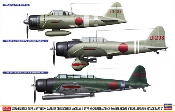 Hasegawa 07504 Zero Fighter Type 21 + Type 99 Carrier Dive-Bomber Model 11 + Type 97 Carrier Attack-Bomber Model 3 Pearl Harbor Attack Part 2 1/48