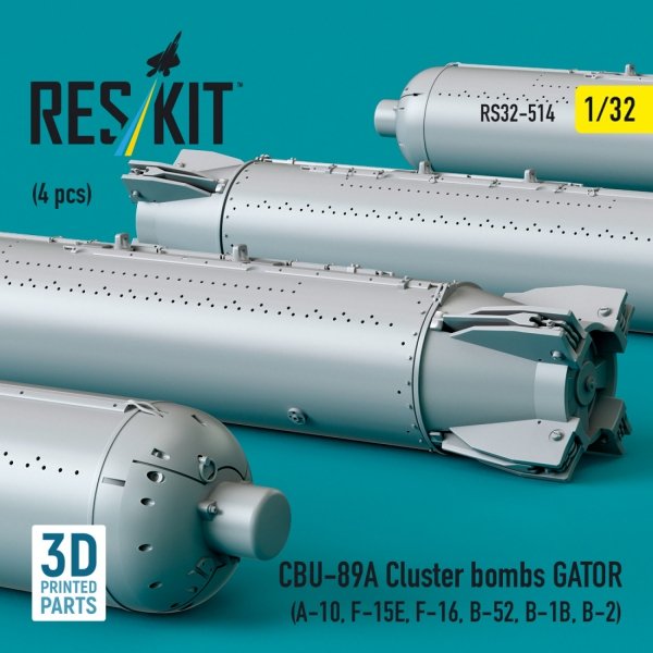 RESKIT RS32-0514 CBU-89A cluster bombs GATOR (4 pcs) (3D Printed) 1/32